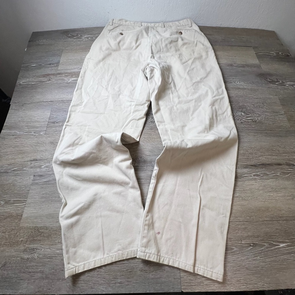 Eddie Bauer Chinos Mens 36x32 Cream Pleated Relaxed Wide Leg Cotton Trousers
